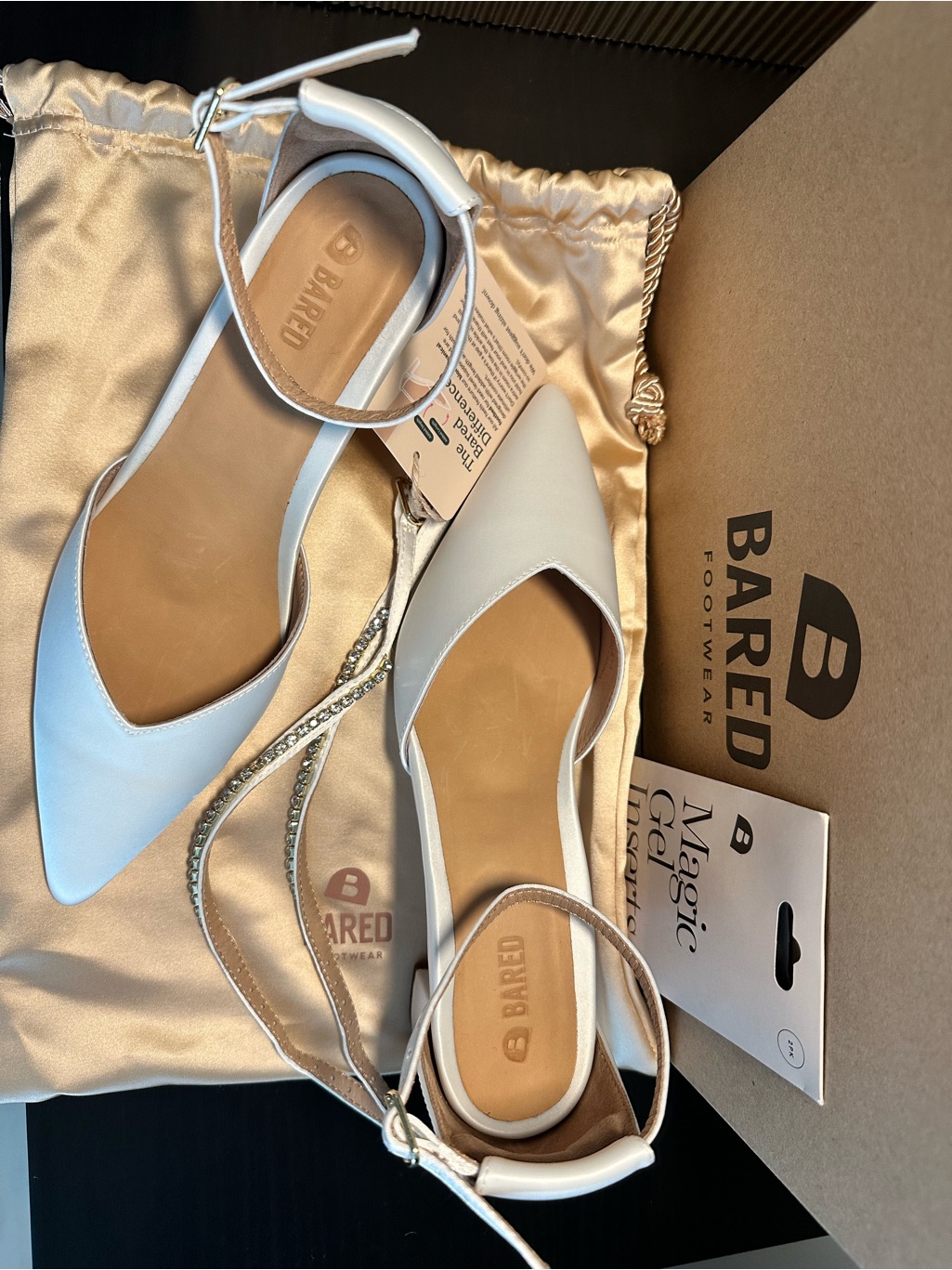 Bared Footwear White Satin Comfortable Block Heel Pointed Toe Ankle Strap Pumps — image 2 of 7